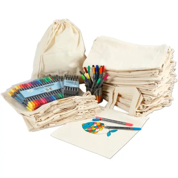 Saisonangebot Set Stofftaschen und Stoffbeutel inkl. Filzstifte