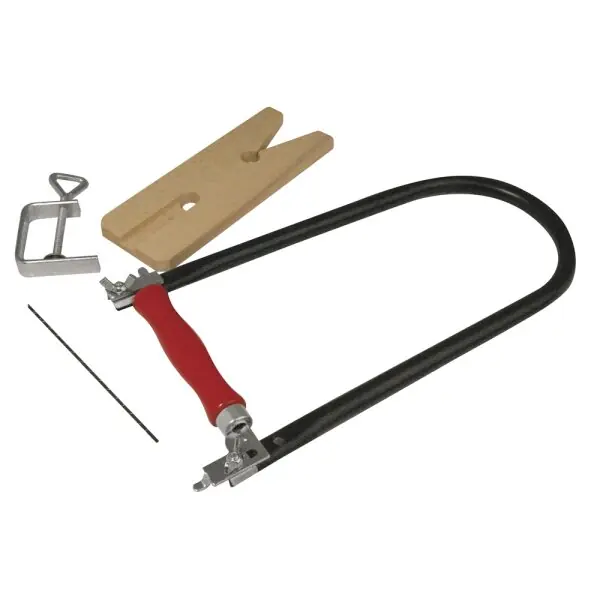 Billig Laubsäge-Set, Ausladung 30 cm, Säge, Brett, Klemme,Blätter, SB-Btl 1Set