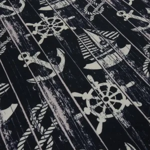 Stoff Baumwolle French Terry Anker Schiffe schwarz beige Nur Heute